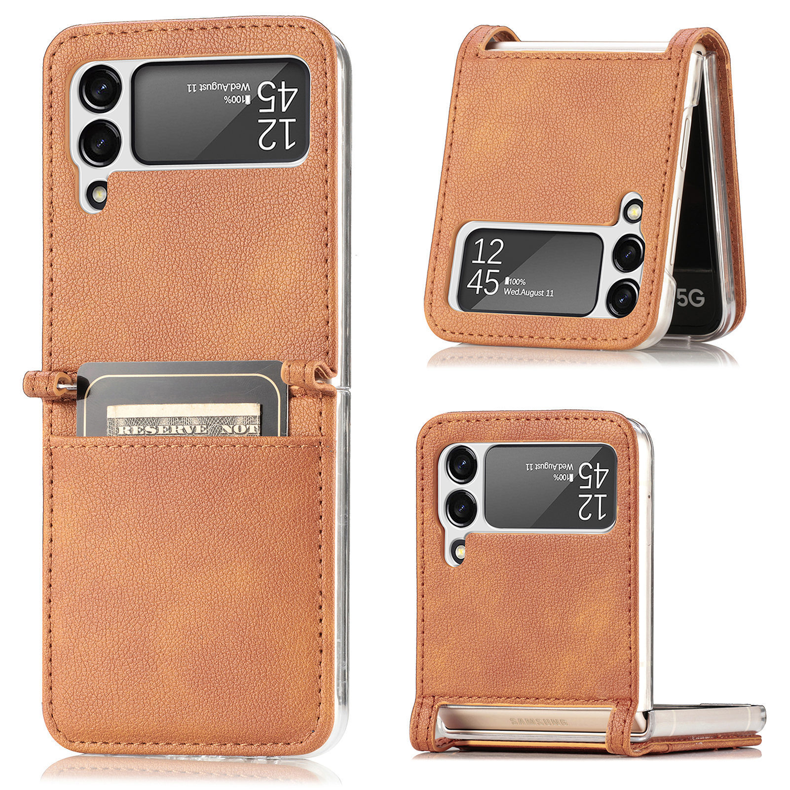 Buy Leather Card Slot Phone Case For Samsung Z Flip 3 5G Hard PC