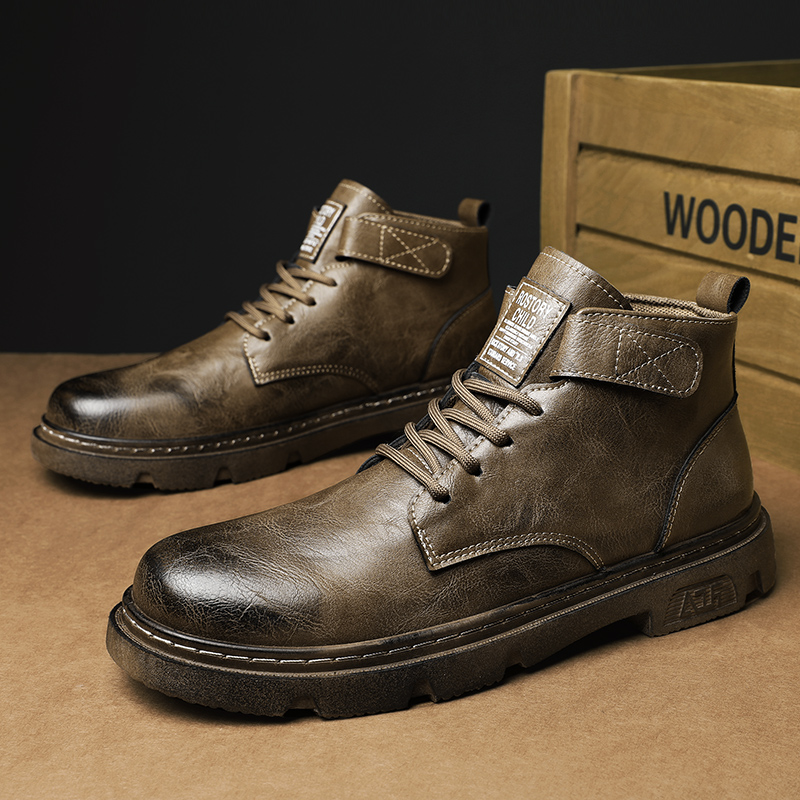 Buy Lemu men's shoes 2021 new trendy high-top shoes autumn leather ...