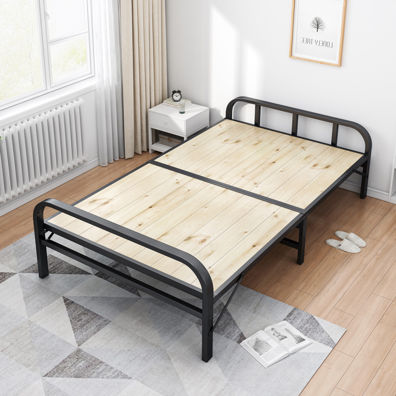 Foldable Metal Iron Frame With Wooden Pine Wood Bed Board Bed Frame Folding Single Bed Frame Wider Width Size Choices Long Length