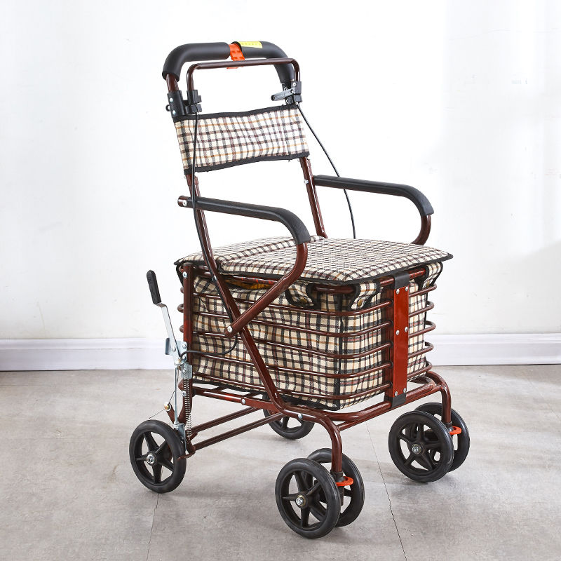 Buy The elderly trolley chair can take a small trolley four wheels to buy shopping help folding