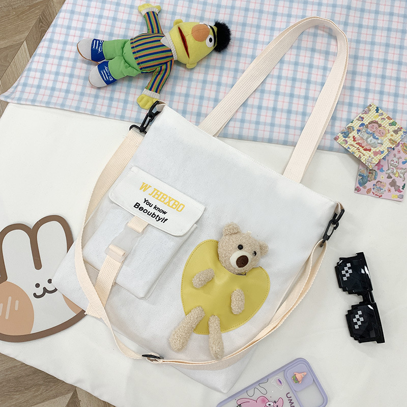 Buy Net red bear doll canvas bag female new cute student tutoring bag ...