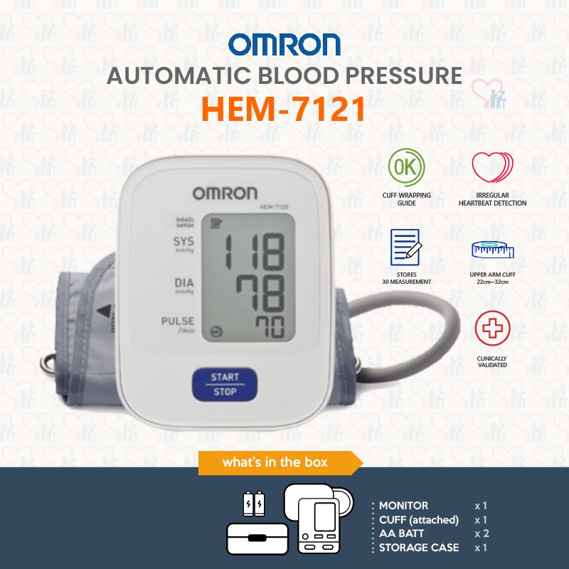 Omron HEM-7121 Blood Pressure Monitor Fully Automatic Digital Aa