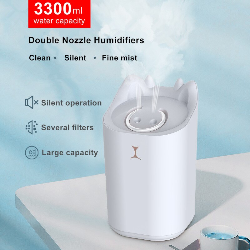 Buy Home Air Humidifier 3300ML Double Nozzle Cool Mist Aroma Diffuser ...