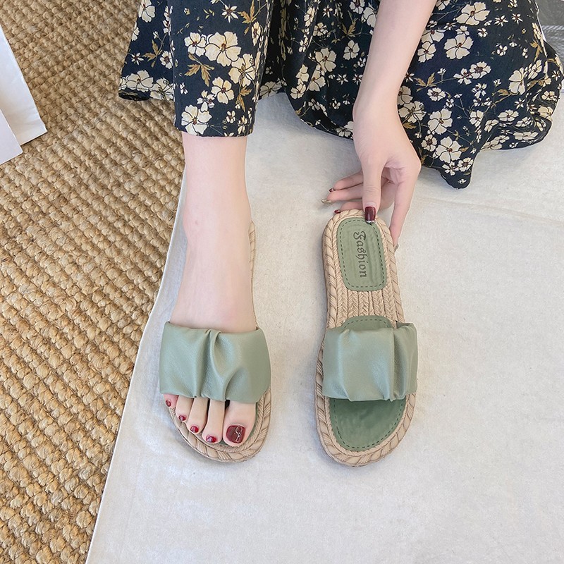 Buy Slippers women 2021 new summer Korean style folds outer wear trendy ...