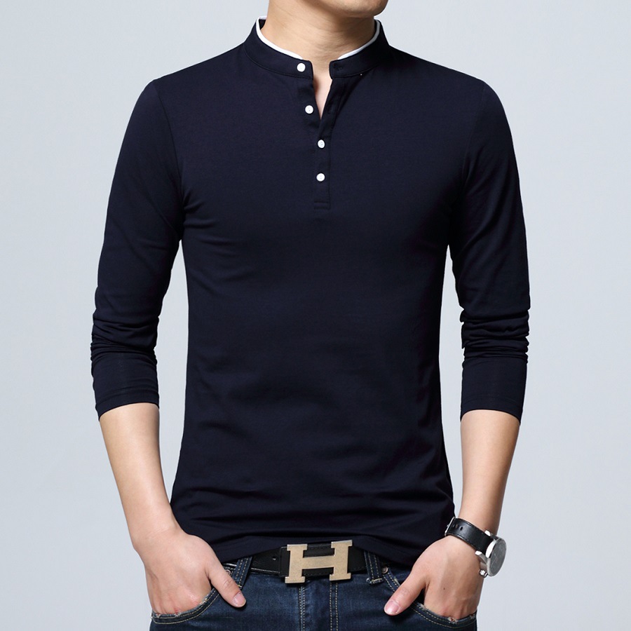 Buy Cotton men's long-sleeved T-shirt Korean version of fashion men's ...