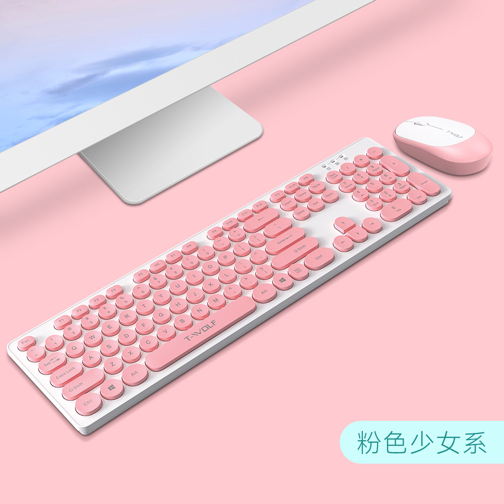 Buy T-WOLF TF770 wireless keyboard and mouse set punk round keycap pink ...