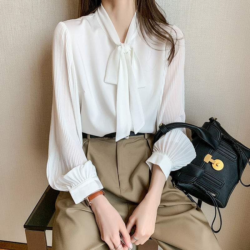 Buy Bow knot professional wear white shirt women's 2022 autumn new ...