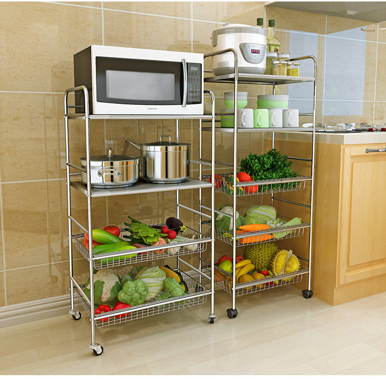Buy 304 stainless steel kitchen racks mobile floor-standing multi-layer