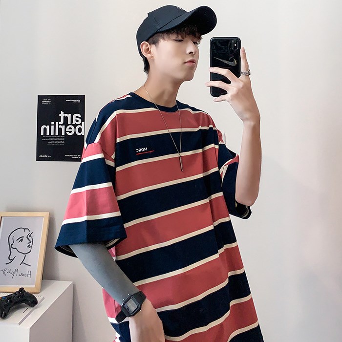 retro striped half-sleeve T-shirt 