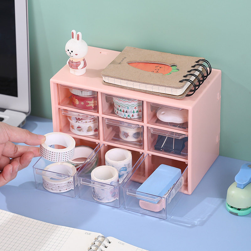 9 Grid Drawer Type Storage Box Small Cosmetic Plastic Organizers Box Kawaii  Student Desk Stationery Debris Jewelry Storage Rack