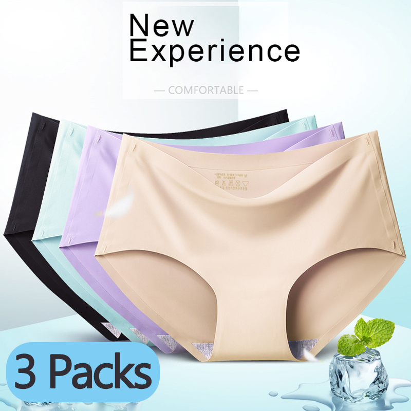 Buy 【3 Packs】Ice Silk Seamless Women Panties Underwear Cool