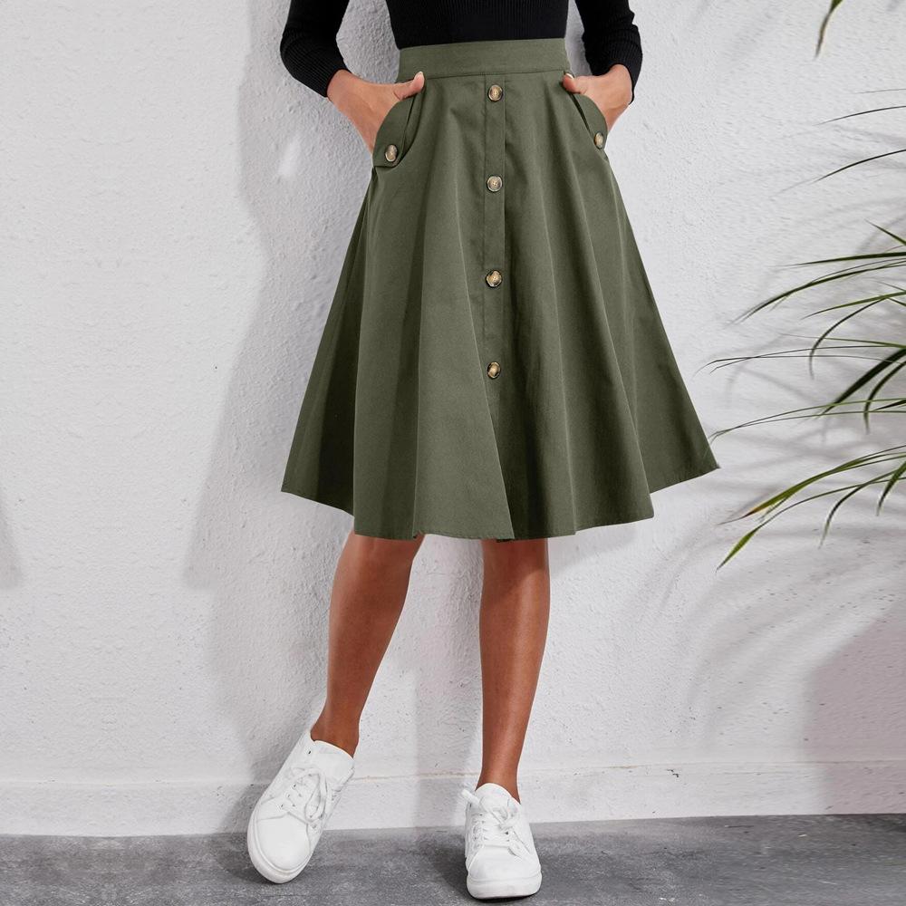 Buy Women's Work Skirts Kneelength Cotton Army Green Skirts Winter